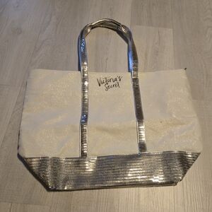 Victoria's Secret White and Silver Sequin Tote Bag